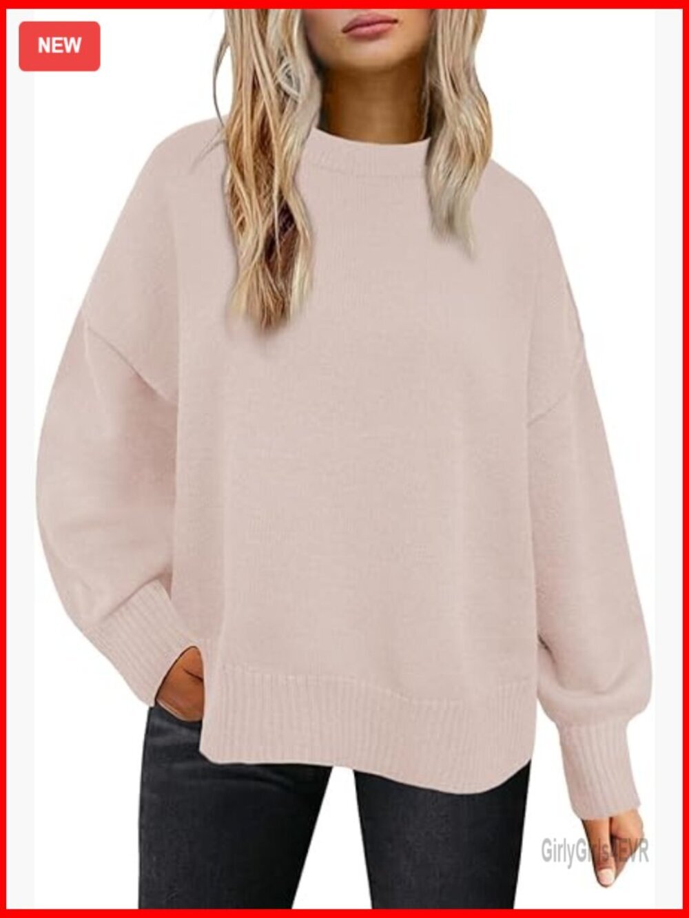Oversized Chunky Knit Pullover Sweater Crewneck Long Sleeve Side Slit Tunic